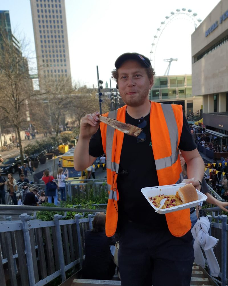Jack on the Southbank with a bone and street food